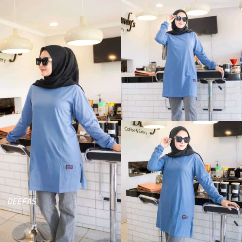 Tunik 03√ POLOS Wanita Lengan Panjang Tangan Kerut Pake Karet BAHAN KATUN Kombet 20s