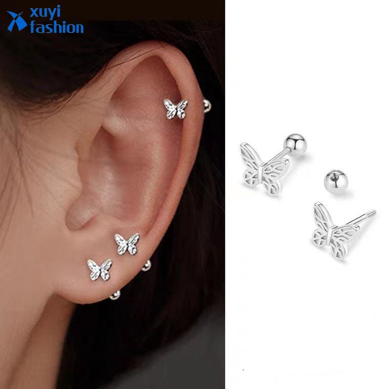 Silver Bow Earring Korea Anting Tusuk Kupluk Zirkon Untuk Aksesoris Perhiasan Fashion Wanita