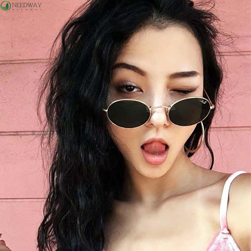 Needway Kacamata Hitam Bulat Merek Mewah Mengemudi Warna Emas Merah Bingkai Logam Bulat Hitam Kacamata Korea
