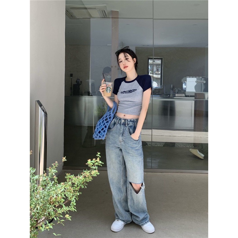 Baju Atasan Wanita Korea Summer Lengan Pendek Rajut Crop Top