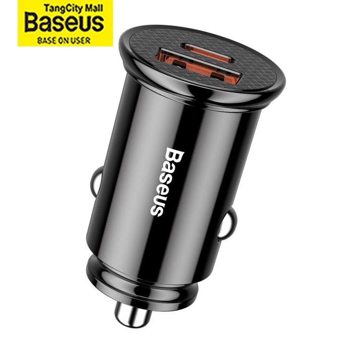 BASEUS ORIGINAL Car Charger Circular Plastic 30W HITAM Type C Quick Charge Fast Charging Saver Mobil