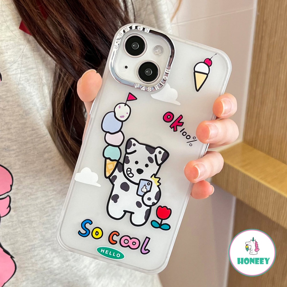 Casing Ponsel Kerucut Es Krim Anjing Bercak Keren Untuk iPhone 11 Pro Max12 13 14 Pro Max XR XS 7 8Plus Perlindungan Lensa Berlapis Bening Penutup Belakang