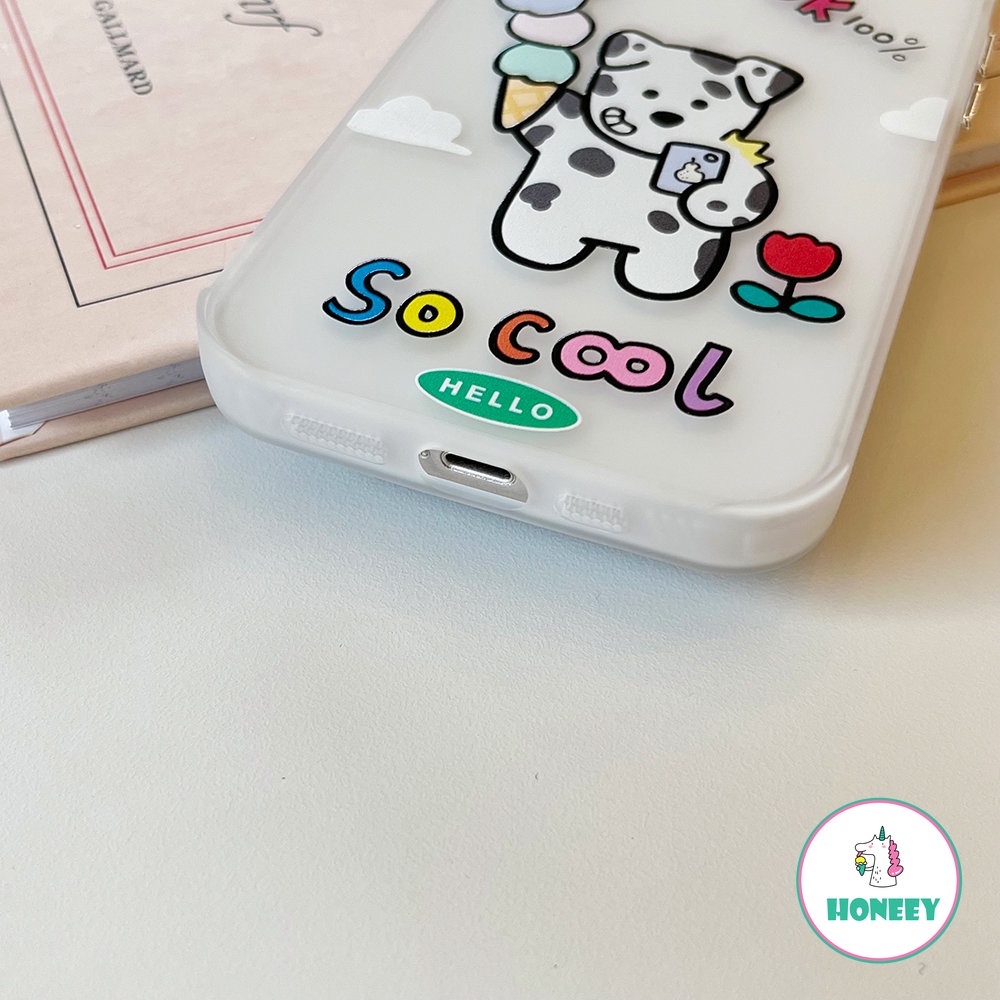 Casing Ponsel Kerucut Es Krim Anjing Bercak Keren Untuk iPhone 11 Pro Max12 13 14 Pro Max XR XS 7 8Plus Perlindungan Lensa Berlapis Bening Penutup Belakang