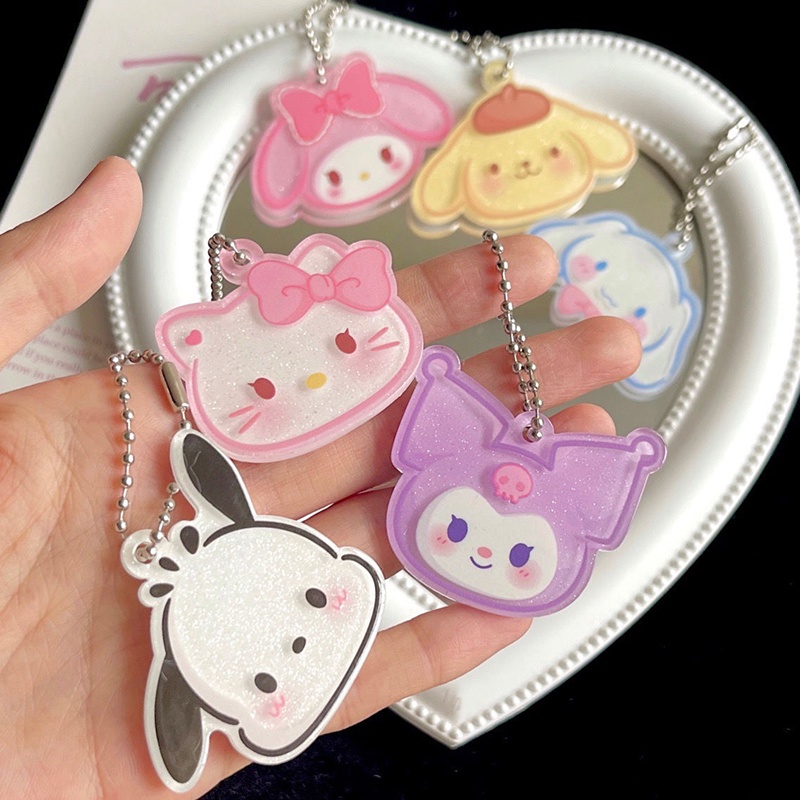 Kawaii Sparkling Sanrio Gantungan Kunci Lucu Kuromi Hello Kitty Melody Acrylic Kartun Liontin Aksesoris Tas