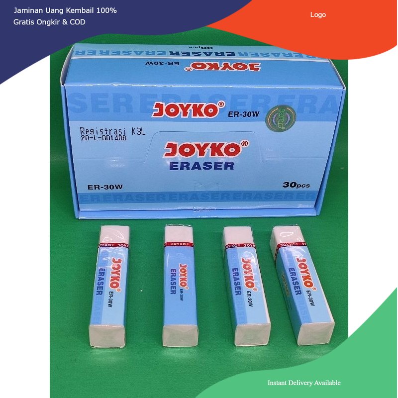 Penghapus Pensil Joyko Pensil Murah Putih Panjang 1 Pack isi  30 Pcs