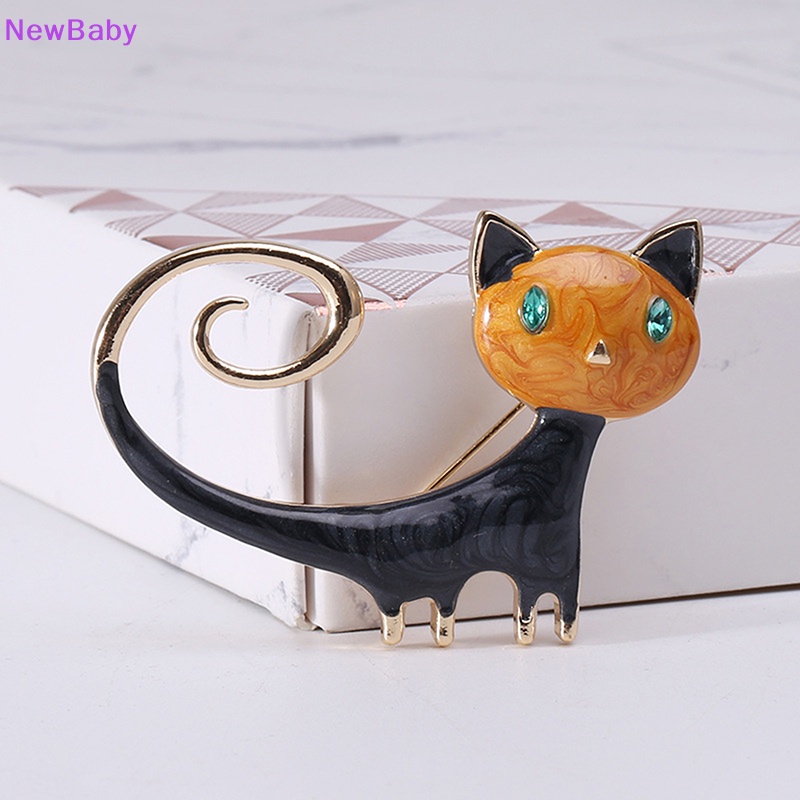 Newbaby 1pcs Enamel Lucu Kucing Bros Untuk Wanita Kitty Pin Brooch 2warna Perhiasan Hewan ID