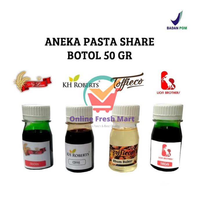 

Toffieco Ny.Liem / Lion Brother / Roberts Pasta Share Botol 50 gr - TF Pandan Pasta - Online Fresh Mart Denpasar