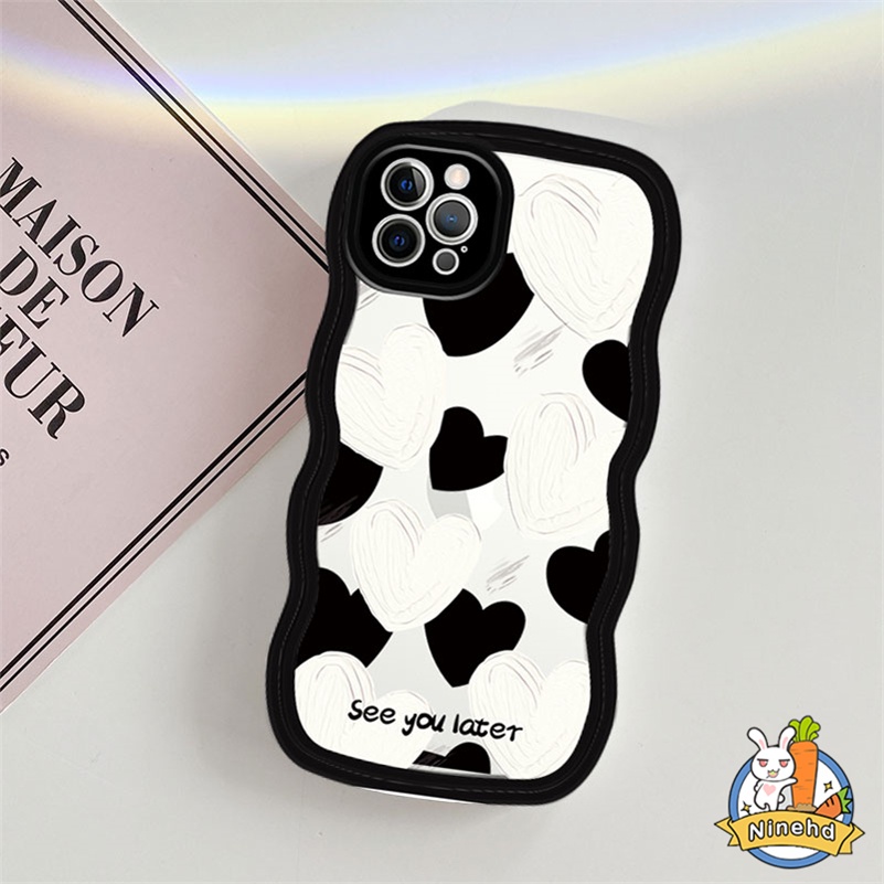 IPHONE Fashion Hitam Putih Motif Zebra Tepi Bergelombang Soft Case Kompatibel Untuk Iphone14 13 12 11 Pro Max X Xr Xs Max8 7 6 6s Plus SE 2020 Merek Trendi Casing Ponsel Shockproof Soft TPU Cover