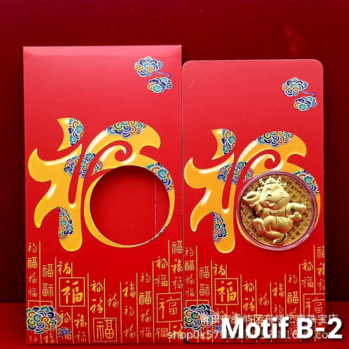

Angpao Emas Kerbao 2021 Angpau Koin Emas Gold Plated Murah Ampao Kebo - Motif B3