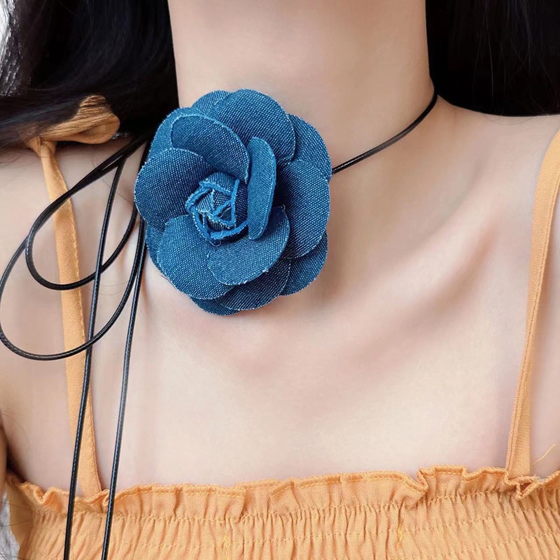 Aksesoris Kalung Renda Camelia Rantai Klavikula Bunga Gaya Retro