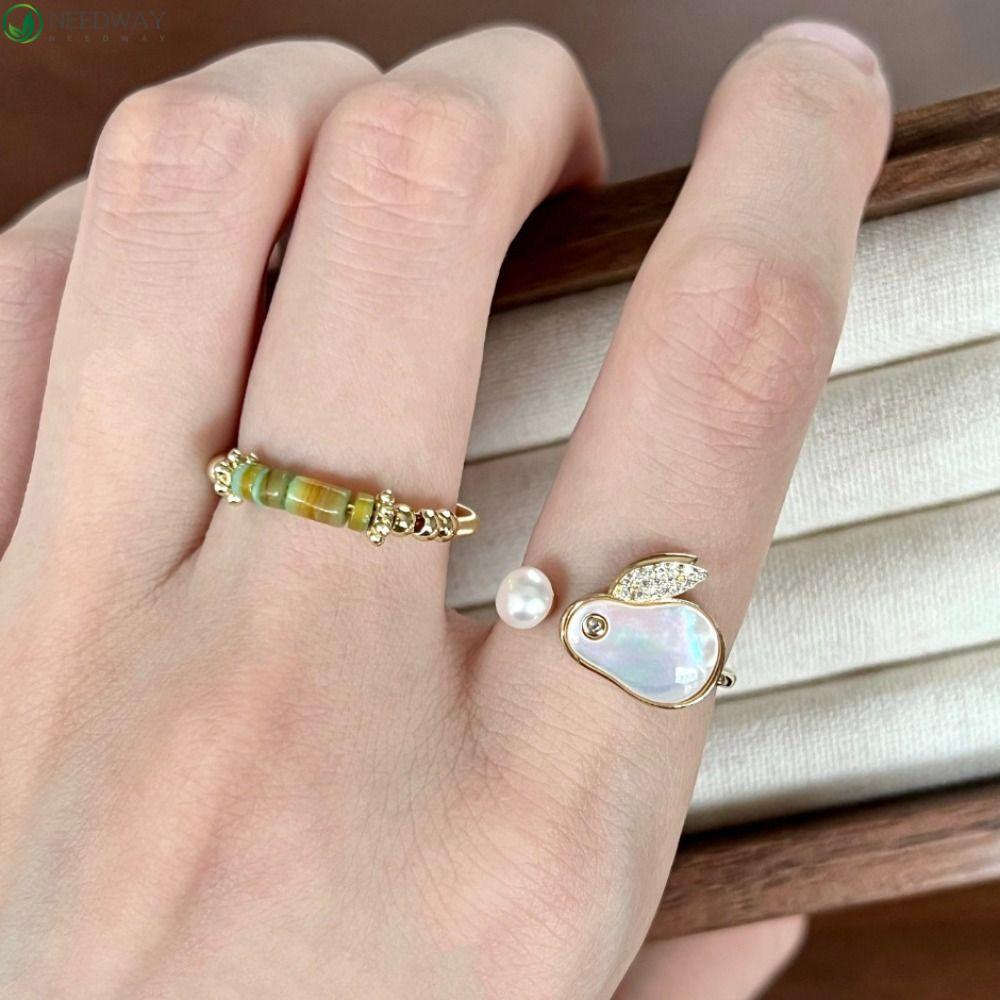 Needway Wanita Terbuka Cincin Hadiah Mutiara Perancis Untuk Gadis Kepribadian Retro Temperamen Gaya Korea Rings