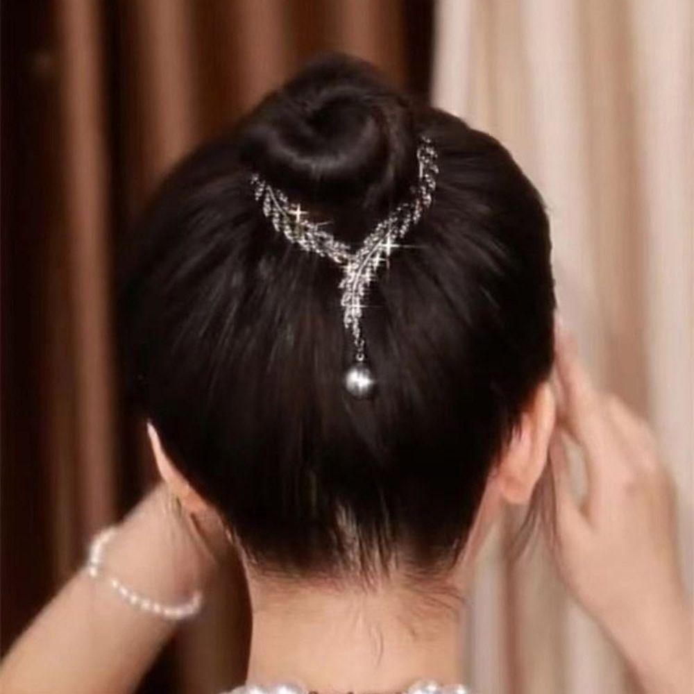 Needway Wheat Hair Claw Hiasan Kepala Ponytail Holder Rumbai Elegan Paduan Berlian Gesper Ekor Kuda Untuk Wanita