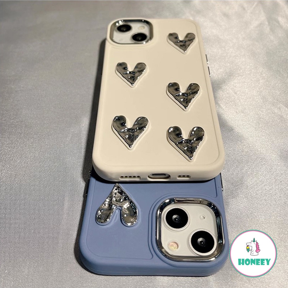 IPHONE Casing Ponsel Cinta Hati Perak Berlapis 3D Mewah Kompatibel Untuk Iphone14 13 12 11 Pro Max XS XR 7Plus 8Plus Lembut Shockproof Shell