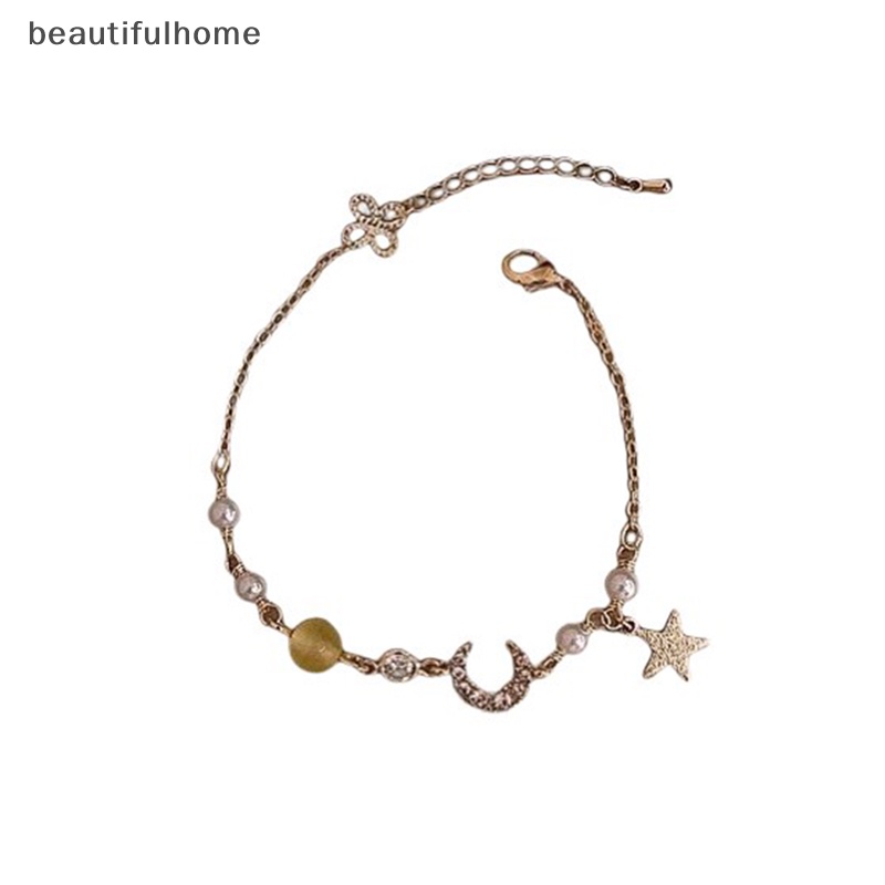 {Cantikrumah} Fashion Bintang Bulan Zirkon Liontin Gelang Lucu Mutiara Paduan Gelang Untuk Hadiah Perhiasan Pesta Perempuan FashionZone.