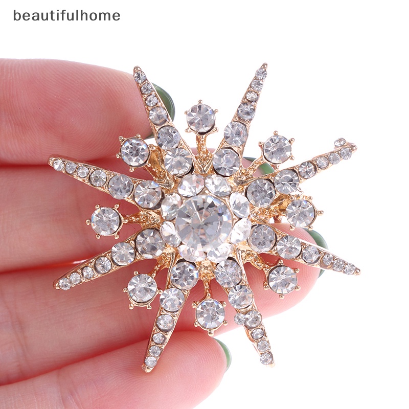 {Cantikrumah} Pernikahan Perak Snowflake Diamante Bros Berlian Imitasi Kristal Bros Pin Xmas Hadiah  .