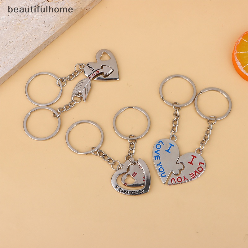 {beautifulhome} 1pasang Paduan Seng Perak Berlapis Hadiah Kekasih Pernikahan Nikmat Pasangan Hati Gantungan Kunci Fashion Keyring Key Fob Creative Key Chain.