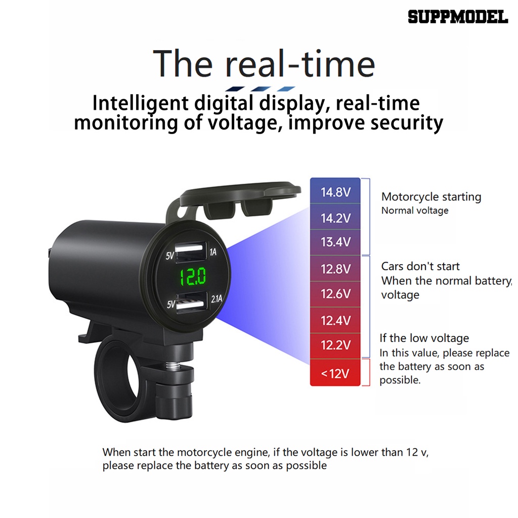 [SM]1 Set 3.1A Charger Motor Voltmeter Digital Display Fast Charging Motor Dual USB Phone Charger Aksesoris Moto