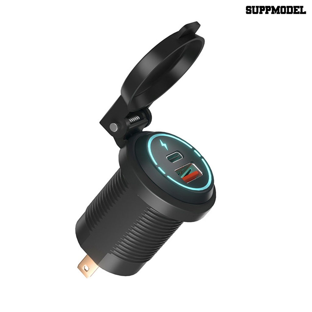 [SM]QC3.0 Charger USB Motor Mobil Dengan Port A+C Penutup Pegas Tahan Air Pengisian Cepat Charger Handphone Supply