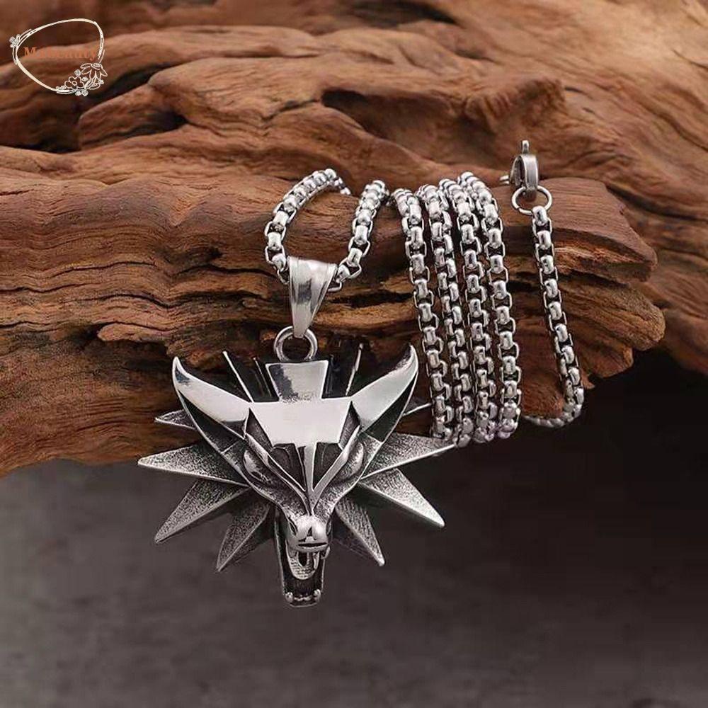 Mxbeauty Kalung Pria Trendi Fashion Rantai Klavikula Unik Pudar Gratis Kepala Serigala Tergantung Rantai Stainless Steel Desain Niche Gothic Sweater Chain