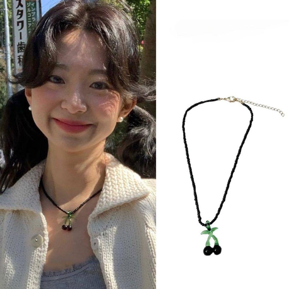 Needway Kalung Cherry Niche Manik-Manik Padi Bentuk Ceri Manis Temperamen Aksesoris Gaya Korea Untuk Wanita