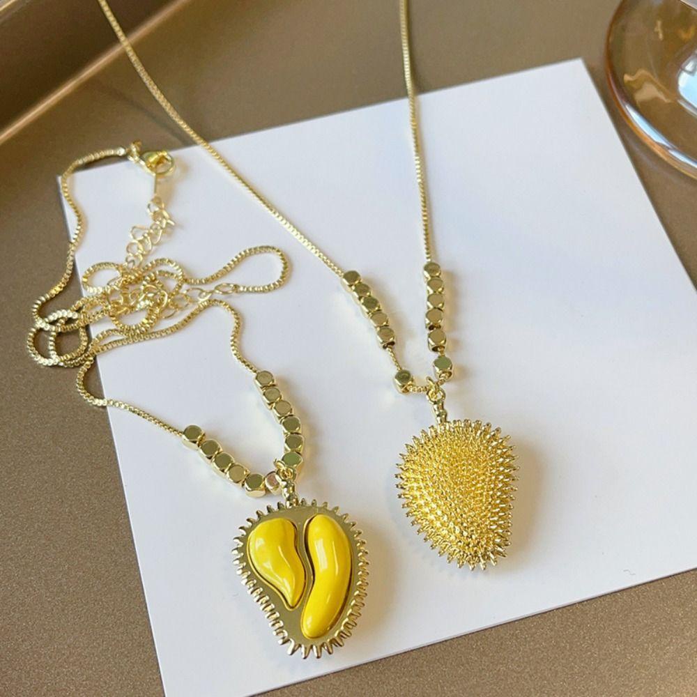 Needway Durian Liontin Menyegarkan Aksesoris Leher Emas Unik Alloy Fashion Kalung Untuk Wanita