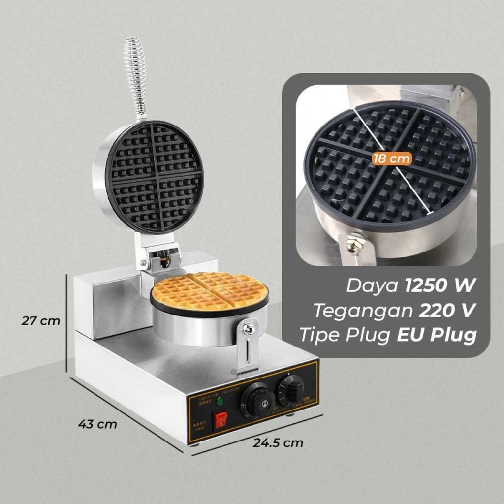 Mesin Cetakan Waffle Maker Single Head Double Sides 18CM 1250W 220V