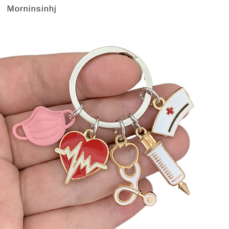 Mornin Dokter Gantungan Kunci Alat Gantungan Kunci Detak Jantung Nurse Cap Key Ring Hadiah Perawat Kreatif DIY Perhiasan Handmade id