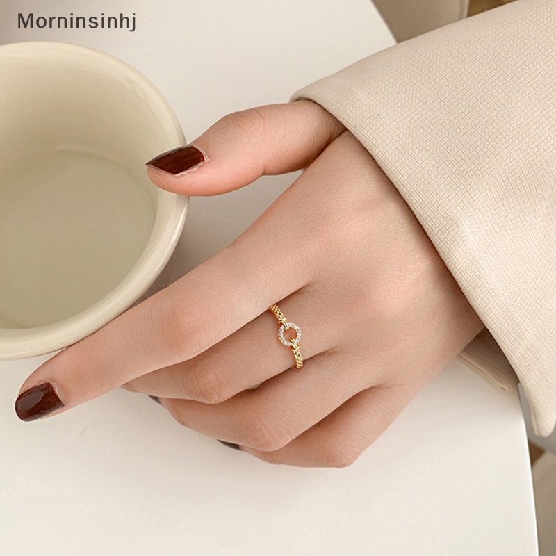 Mornin Shiny Zircon Round Rings Punk Rock Round Opening Adjustable Alloy Jari Cincin Untuk Wanita Fashion Perhiasan Aksesoris Hadiah id