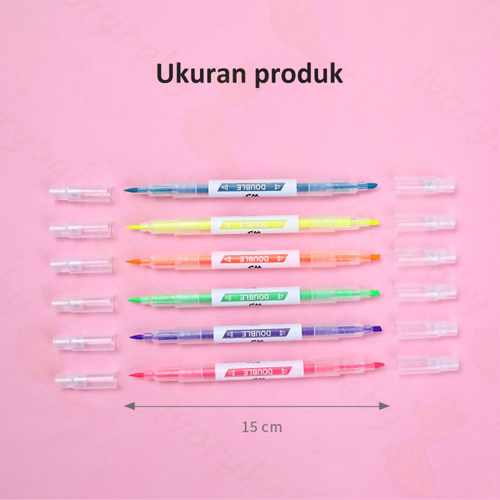Ivorybaby Highlighter pen Stabilo Panjang 6 Warna dan 12 warna Stabilo warna warni 2arah