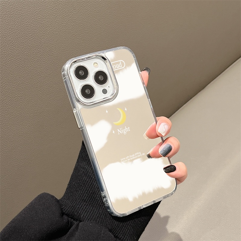 IPHONE Casing Ponsel Cermin Awan Mimpi Malam Kompatibel Untuk Iphone11 12 13 14 12Pro 13Pro 14Pro Pro Max XR X XS Max Electroplating Tombol Perlindungan Mirror Cover