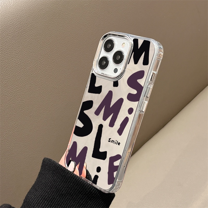 IPHONE Smile Words Mirror Phone Case Kompatibel Untuk Iphone11 12 13 14 12Pro 13Pro 14Pro Pro Max XR X XS Max Electroplating Tombol Perlindungan Mirror Cover