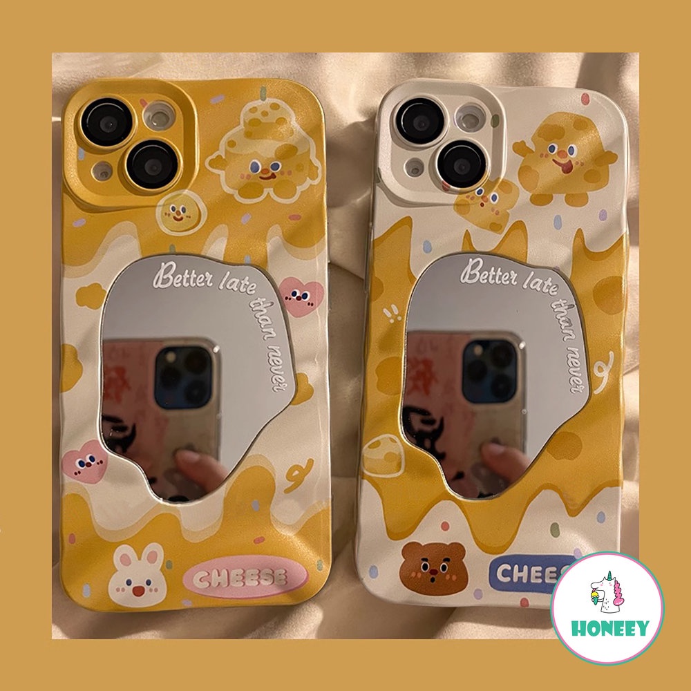 IPHONE Cute Cheese Bear Bunny 3D Wave Pattern Back Cover Untuk Iphone14 13 12 Pro Max Case Iphone11 Trendy Irregular Mirror Anti-Shock Casing Hp