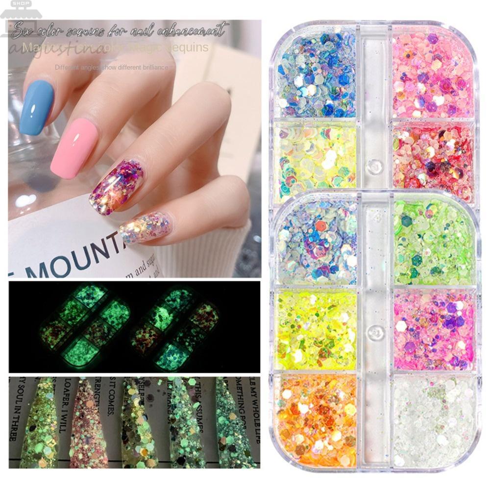 AUGUSTINA Agustinina Kuku Bercahaya Sequin Eyelash Dekorasi Campuran Warna Pesona Kuku Manikur Aksesoris Makeup Kuku Glitter Serpihan