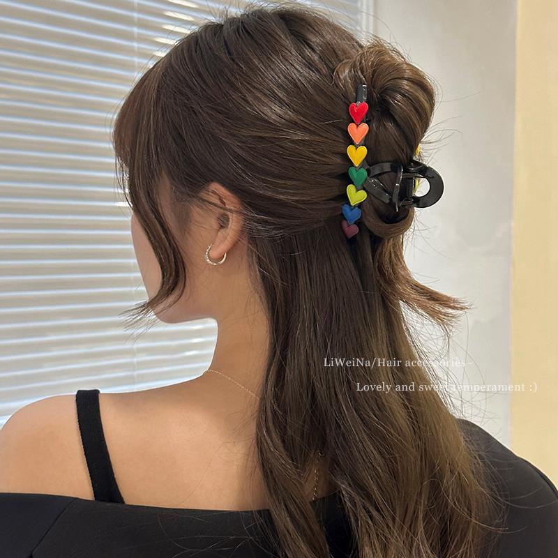 Warna-warni Cinta Ambil Klip Temperamen Besar Klip Rambut Kembali Otak Sendok Hiu Klip Hiasan Kepala