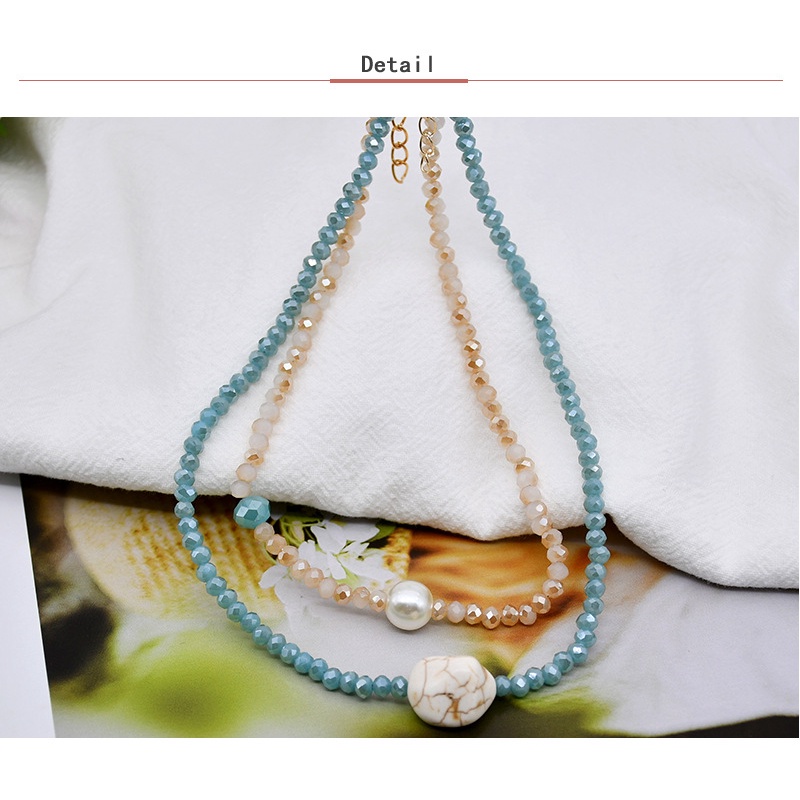 Musim Panas Kalung ins Double Layer Layered Kalung Kristal choker Manik-Manik Kalung All-Match Perhiasan Turquoise Klavikula Rantai