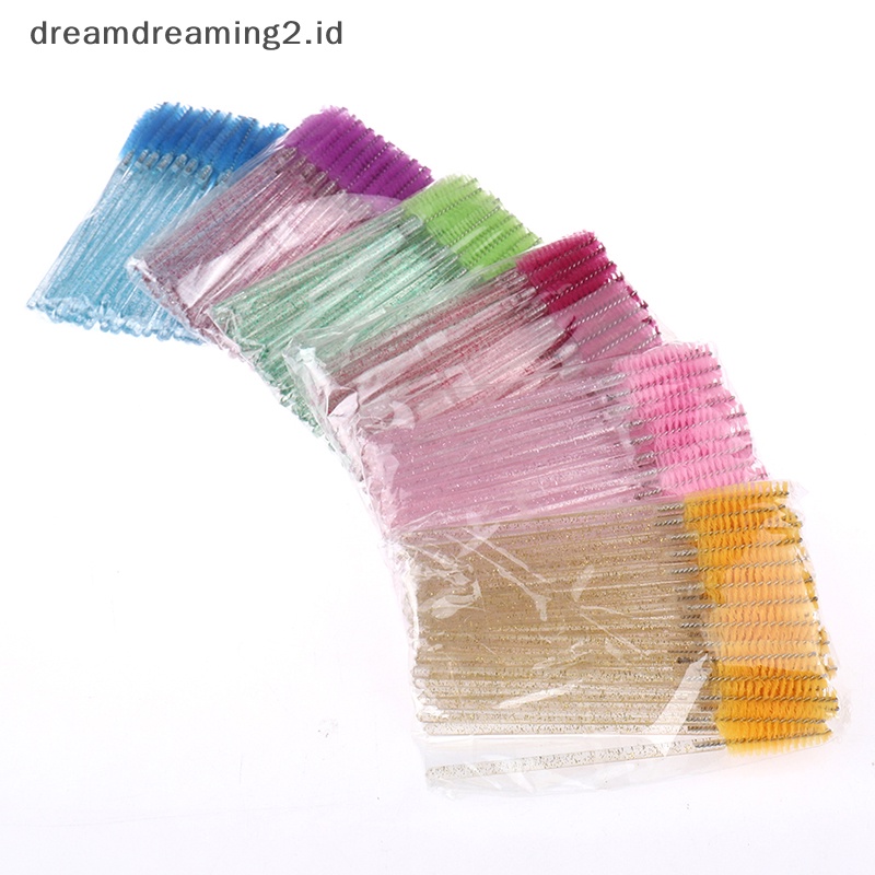 (drea) 50pcs Sikat Bulu Mata Sekali Pakai Dengan Batang Kristal Sisir Alis makeup brush //