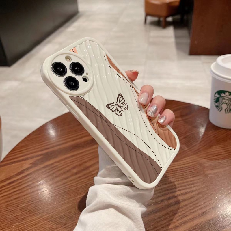 IPHONE Lukisan Butterfly Water Ripple Phone Case Kompatibel Untuk Iphone11 13 12 14 Pro Max14 Plus XR X XS MAX 7Plus 8Plus 7 8 SE 2020 2022 Shockproof Cover