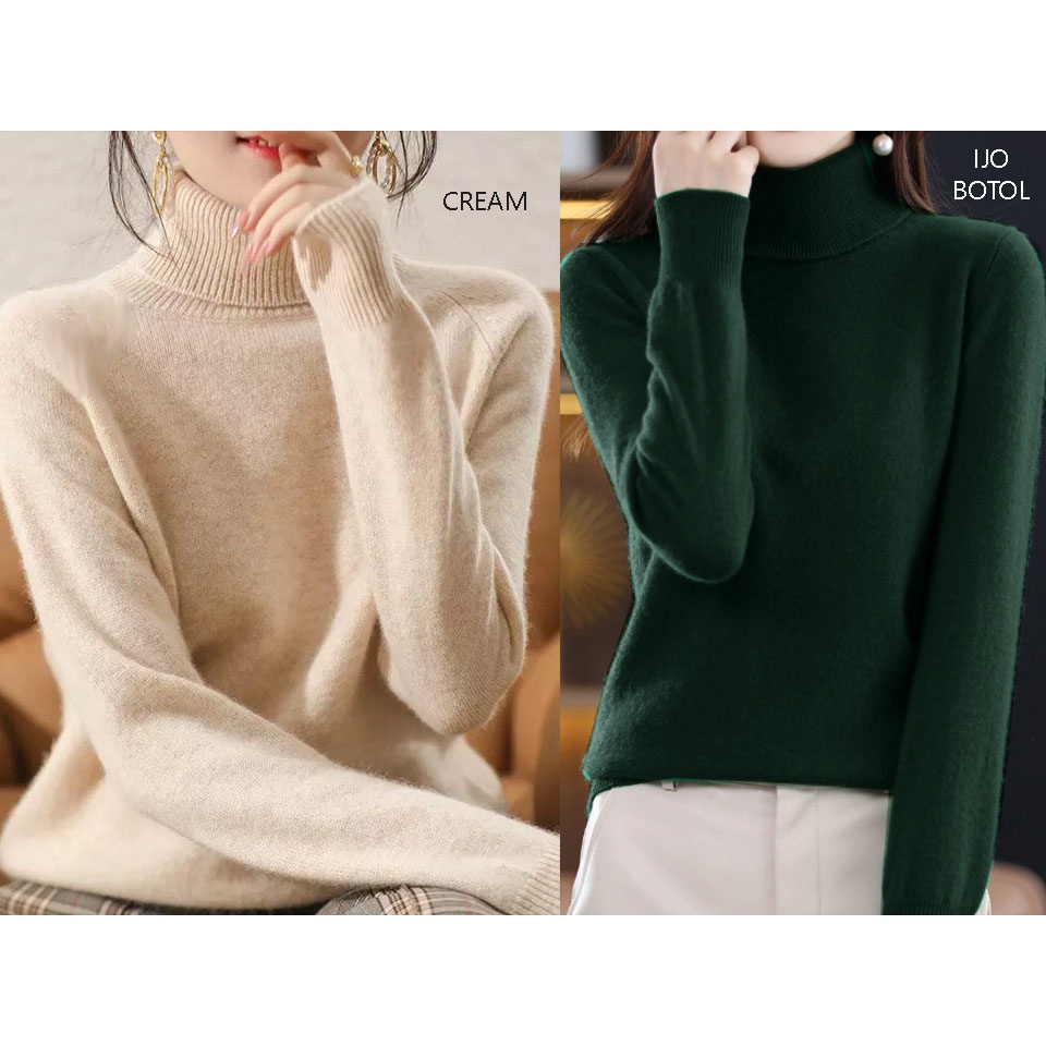 (B085) Turtleneck Blouse knit turtle neck atasan