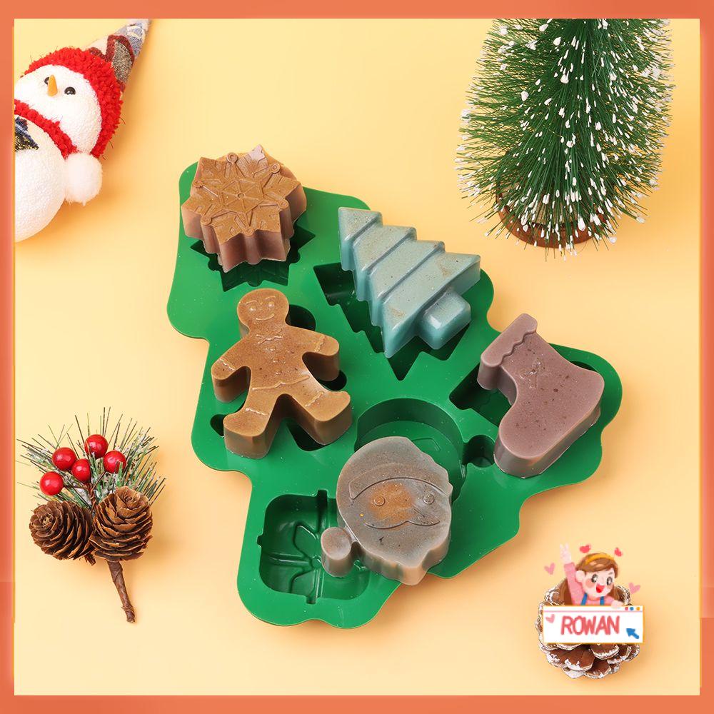 R-FLOWER Cetakan Silikon Natal Sabun Coklat Praktis Bentuk Snowflake Santa Snowman