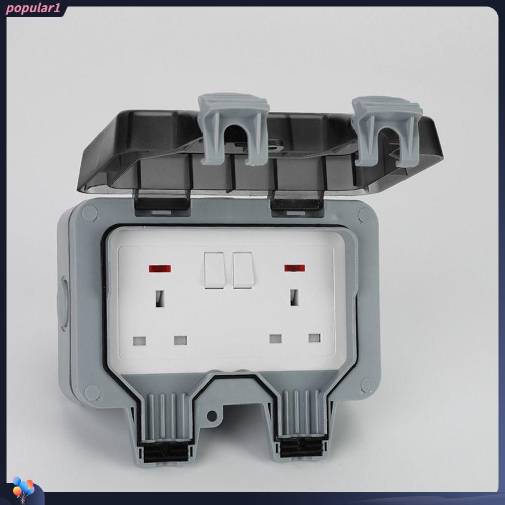 POPULAR Stop Kontak Double Switched UK Colokan IP66 13A 2gang Power Socket