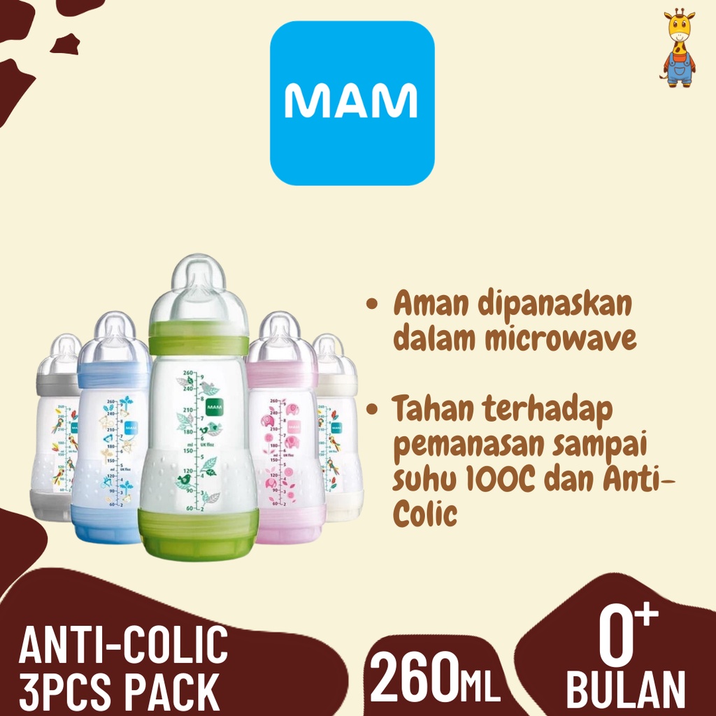 MAM Anti-Colic 260ml 3pcs Pack - Botol Bayi