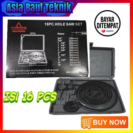 PROMO HARI INI!! Harga termurah!!! YUKIDO Hole Saw Kit Set 11pcs -Mata Bor Kayu set pelubang kayu bambu//YUKIDO Hole Saw Set 16 Pcs dan 6pcs - Mata Bor Kayu Hidroponik Holesaw Kit