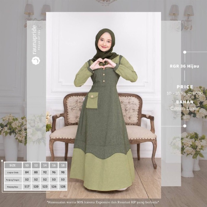 New Style Trend Gamis Remaja Rauna Terbaru / RGR - 36 / Fashion Muslim - Hijau, 12