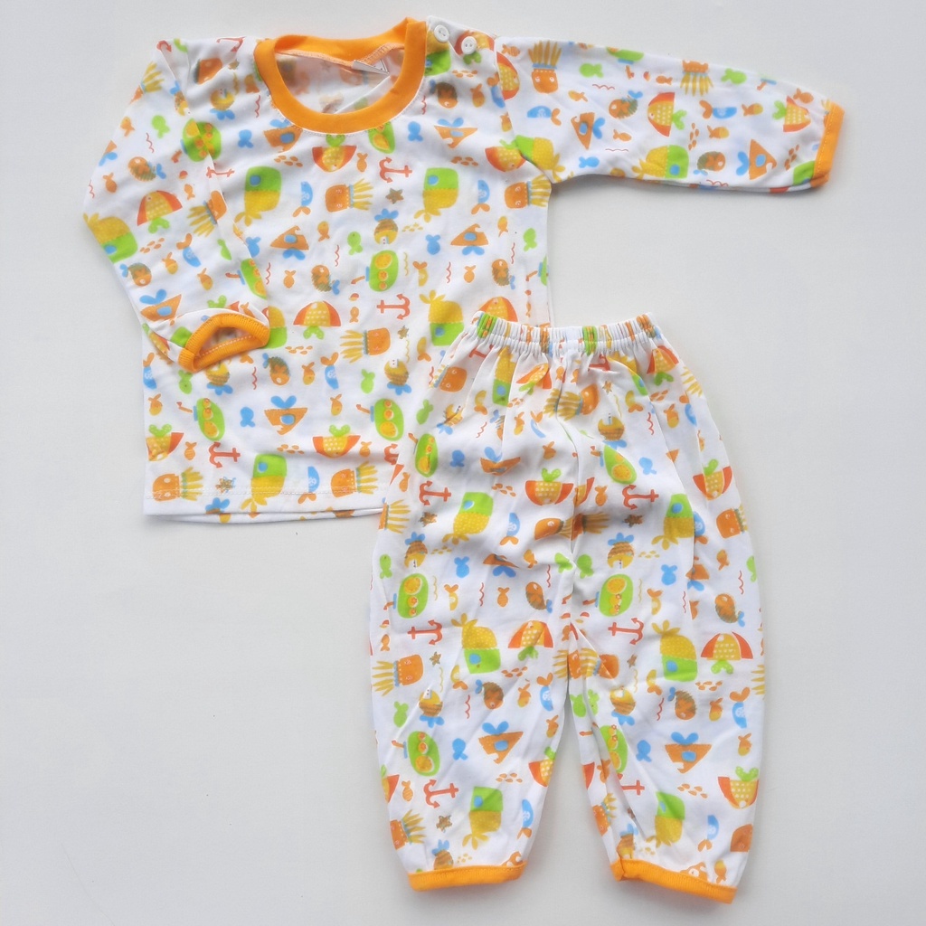 Setelan Baju Bayi 6-18 Bulan Panjang Kerah Oblong Motif Printing lucu