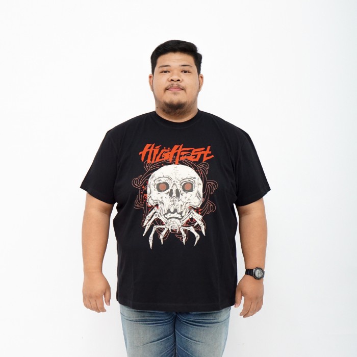 HIGHEST KAOS ATASAN BIG SIZE JUMBO PRIA HITAM SPIDER SKULL KATUN COMBED 30S PREMIUM - HG275