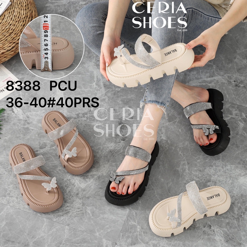 Sandal Slop Jepit Wanita Wedges Karet Jelly Import Premium Silver List Platform Butterfly Hak Tebal 5 Cm Bahan Sol Anti Slip BALANCE 8388