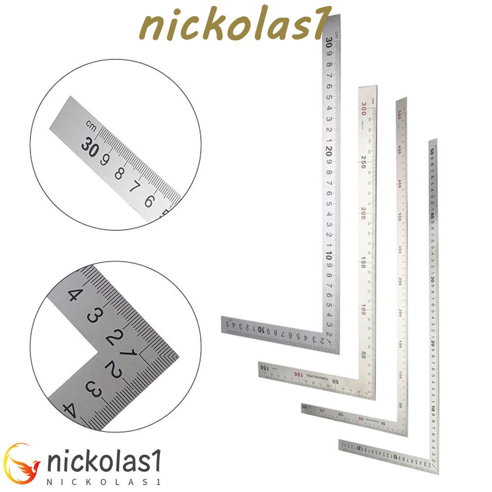 NICKOLAS1 Penggaris Bentuk L Alat Ukur Woodworking Dua Sisi Stainless Steel Perlengkapan Sekolah Logam90Penggaris Sudut