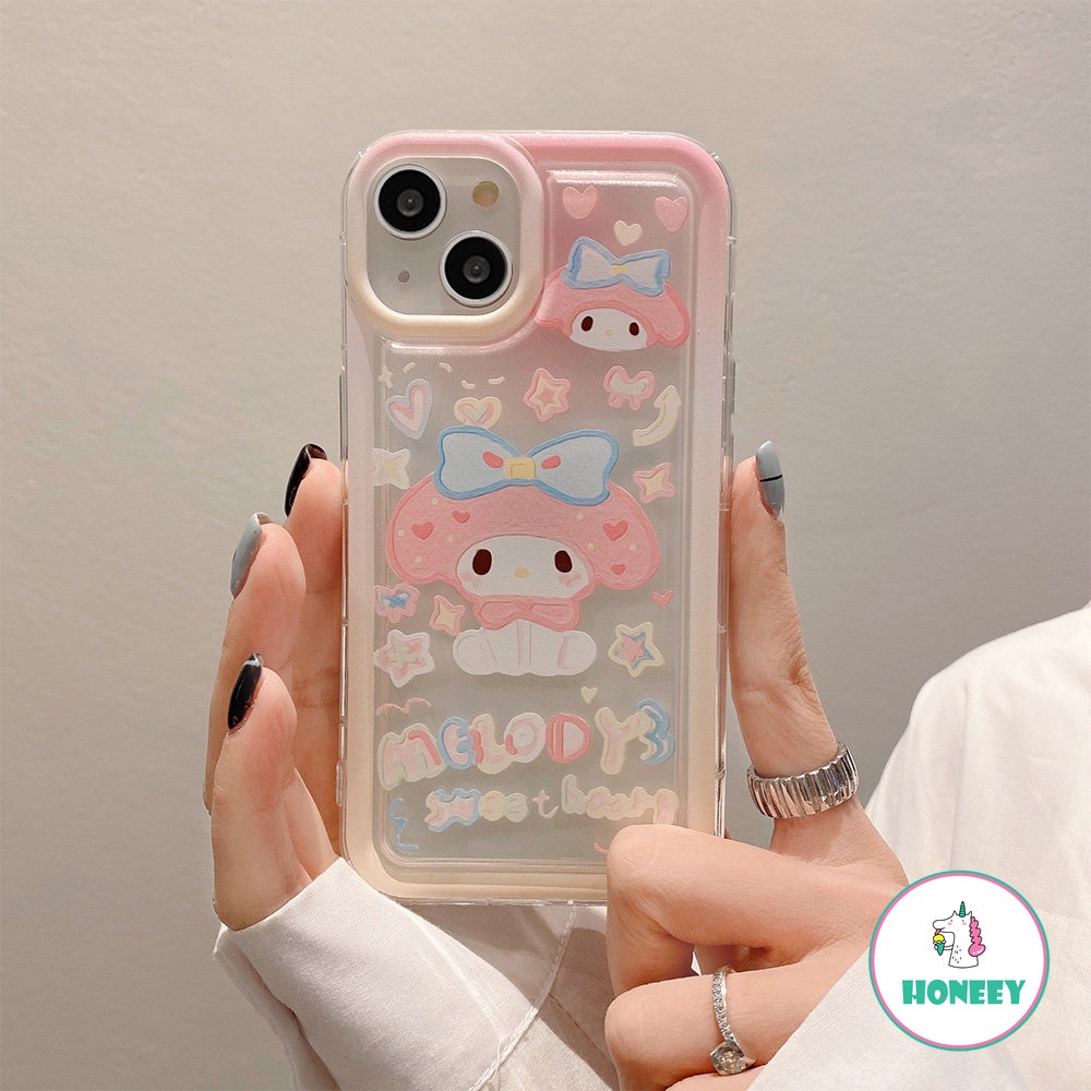 Casing Ponsel Melody Kartun Lucu Kompatibel Untuk iPhone 14 Pro 13 12 11 Pro Max XR XS 8 7Plus Bingkai Gradien Lembut Anti-Shock Air Cushion Back Cover