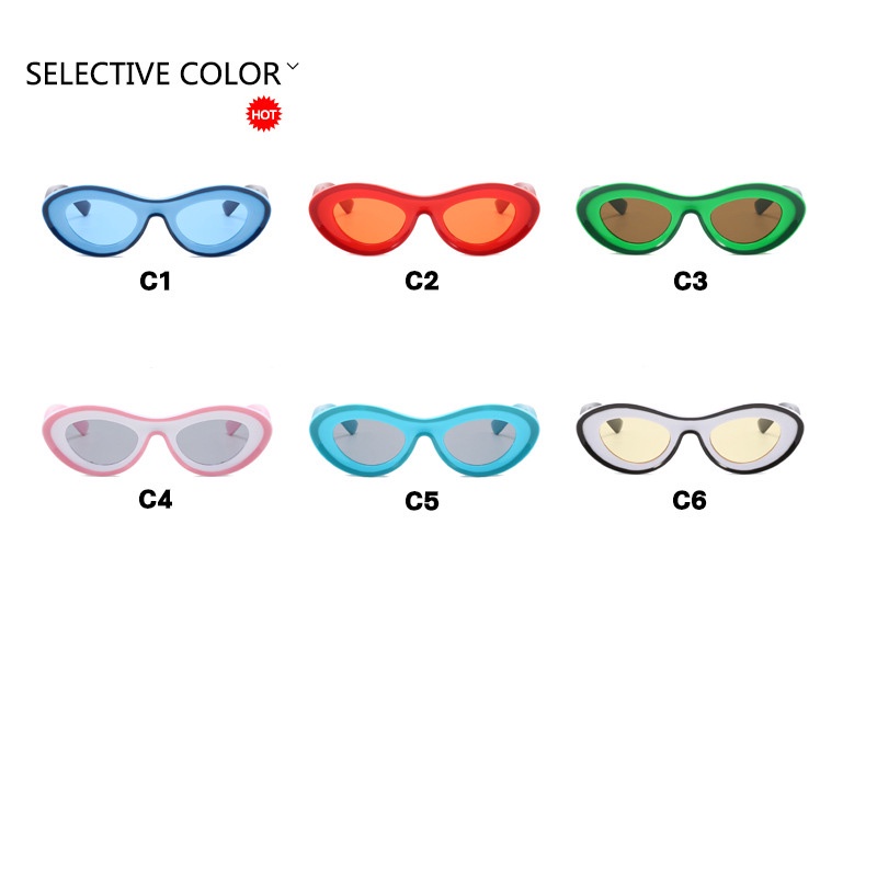 (YUZHU) Kacamata oval Warna-Warni Mode Barat Blok Warna Tren hip hop Kepribadian sunglasses