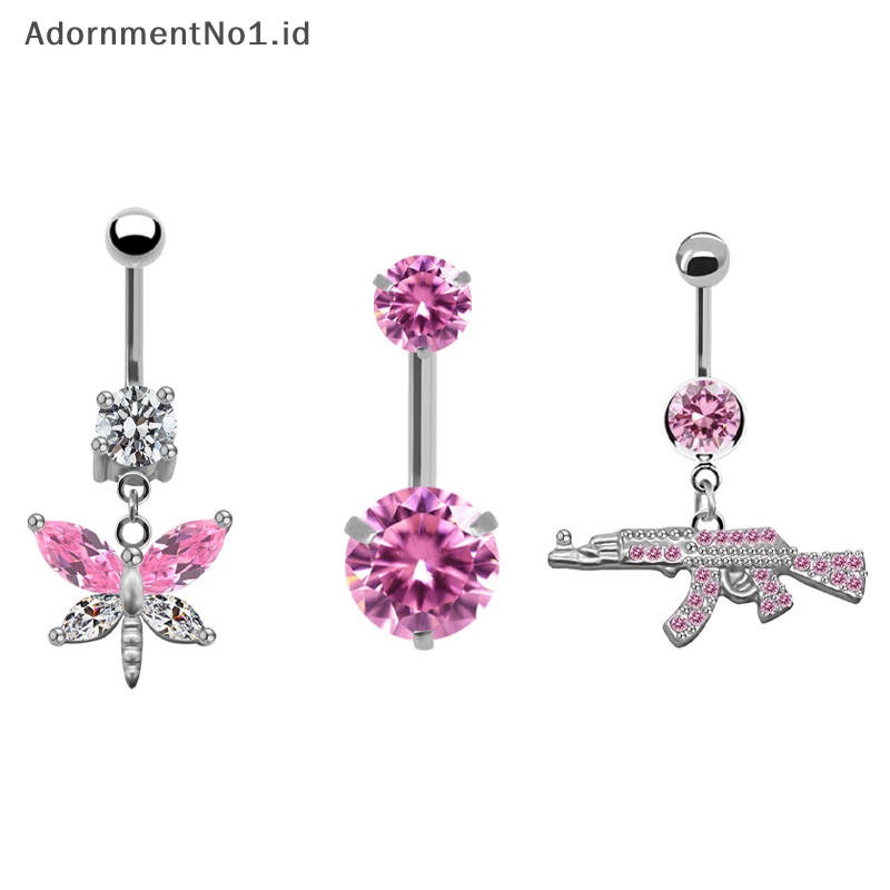 [AdornmentNo1] Stainless Steel Butterfly pusar perut kancing cincin untuk wanita Fashion bentuk hati cincin Pink Kitty tubuh s perhiasan